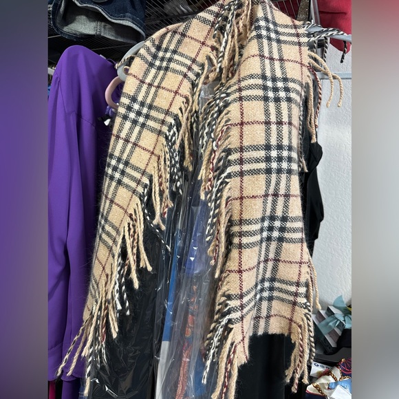 Authentic Burberry Plaid Fringe Scarf 52 inches long 6” wide 4” tassels- - Picture 2 of 4